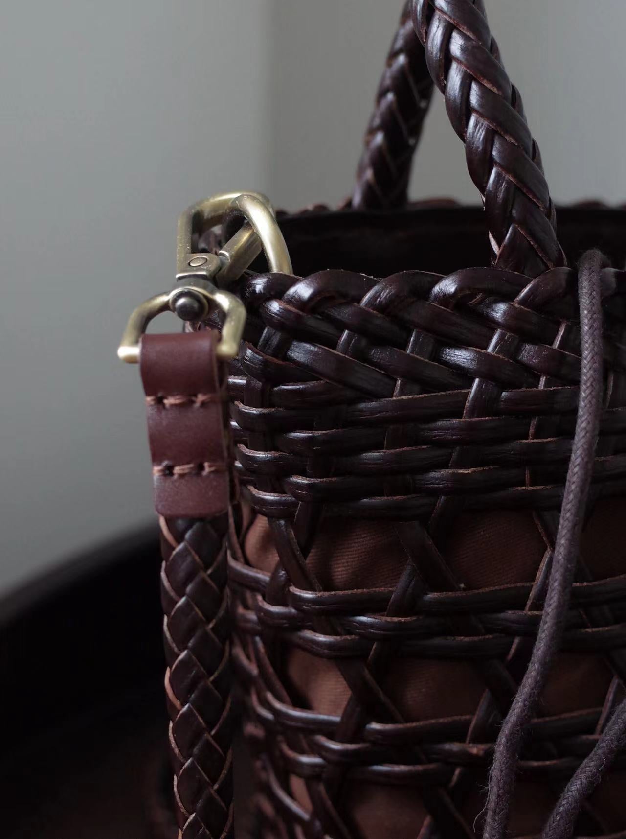 genuine leather woven handbag