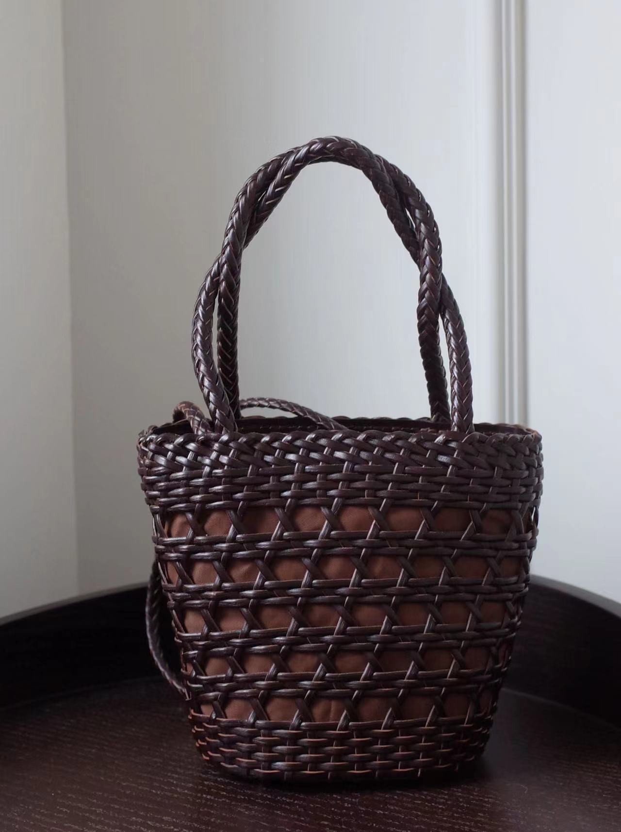 genuine leather woven handbag