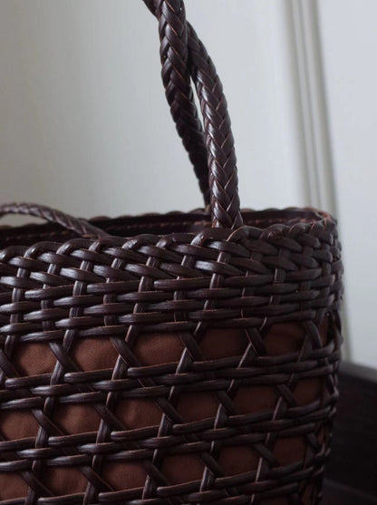 genuine leather woven handbag