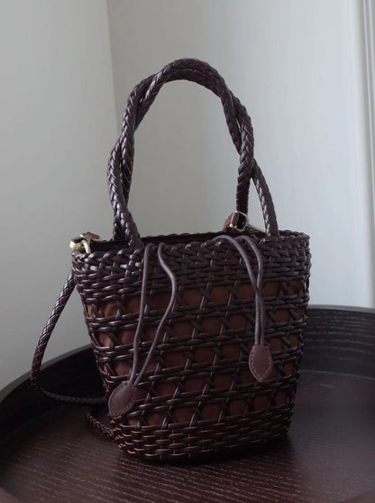 genuine leather woven handbag